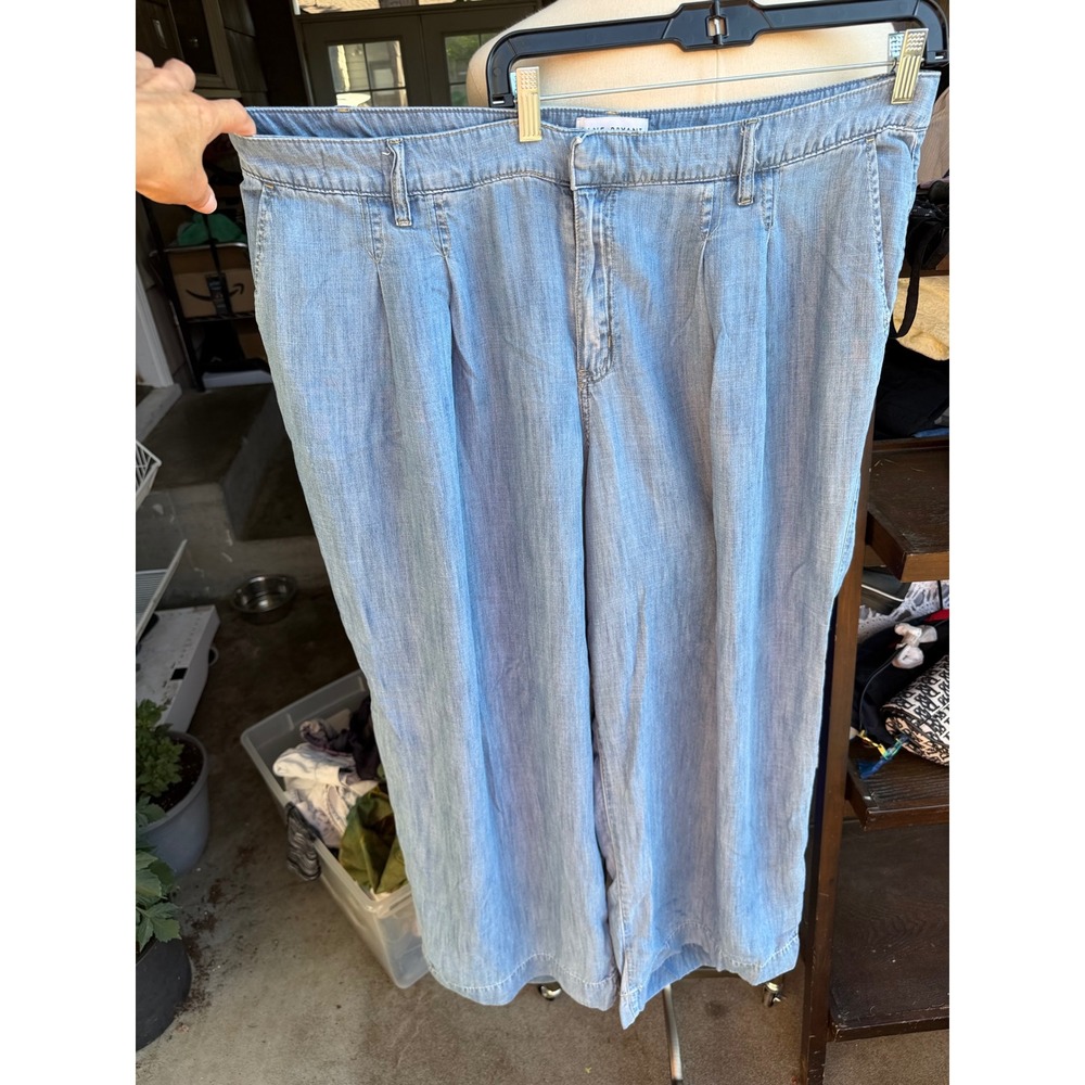 lane bryant 18 light wash chambray wide leg pleated trousers coastal grandmother